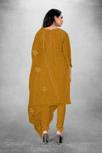 Mustard Heavy Organza Silk Embroidered Unstitched Dress Material - Amara | Grocsy