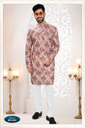 Joban Fashion Men's Cream Base Straight Rayon Thread Embroidery All Over Kurta Set | Grocsy