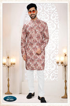 Joban Fashion Men's Cream Base Straight Rayon Thread Embroidery All Over Kurta Set | Grocsy