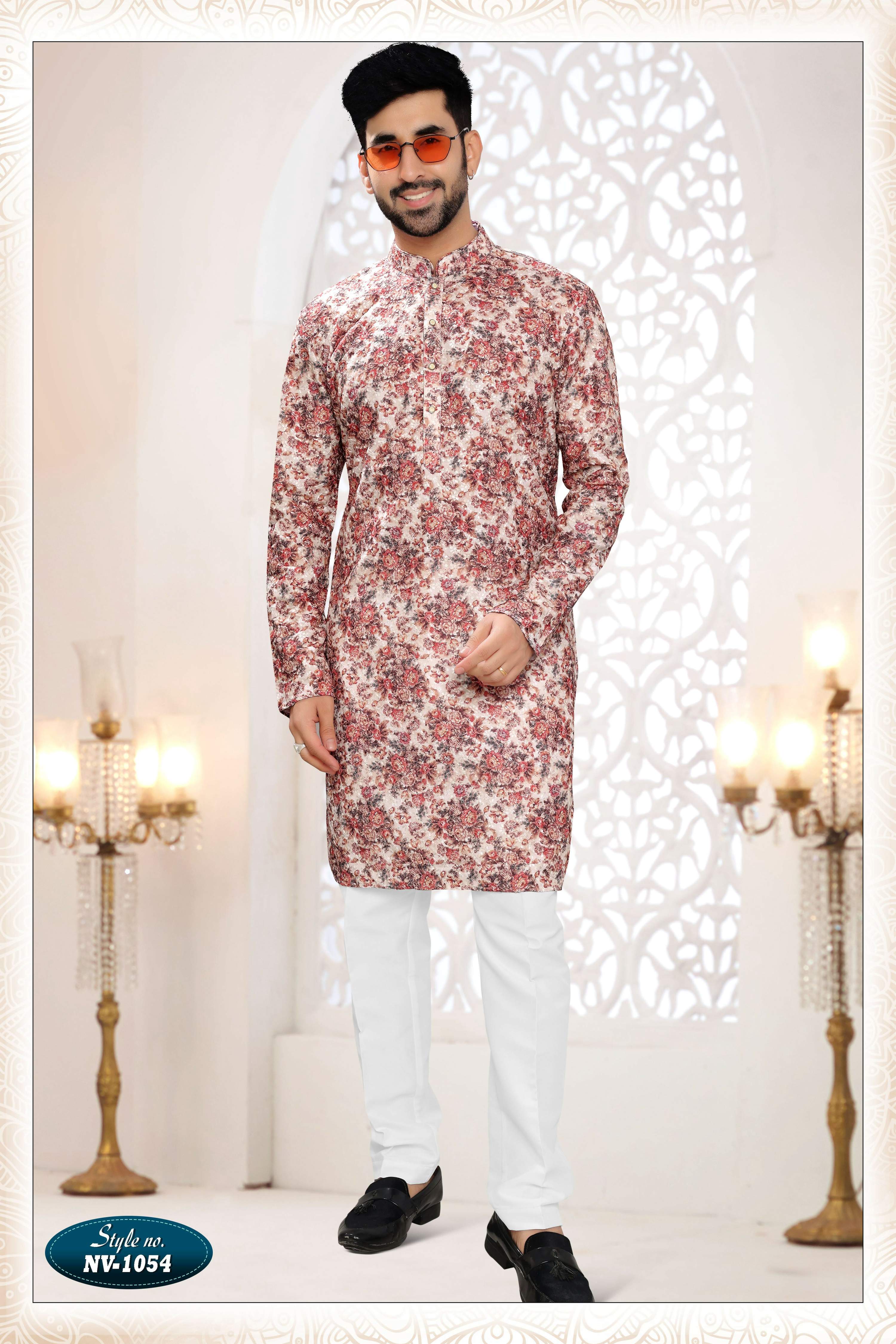 Joban Fashion Men's Cream Base Straight Rayon Thread Embroidery All Over Kurta Set | Grocsy