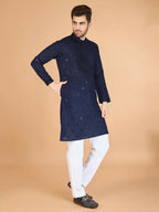 Vastranavya Navy Blue Exclusive Festival Wear Viscose Silk Thread with Sequence Embroidered Work Kurta with Dupatta | Grocsy