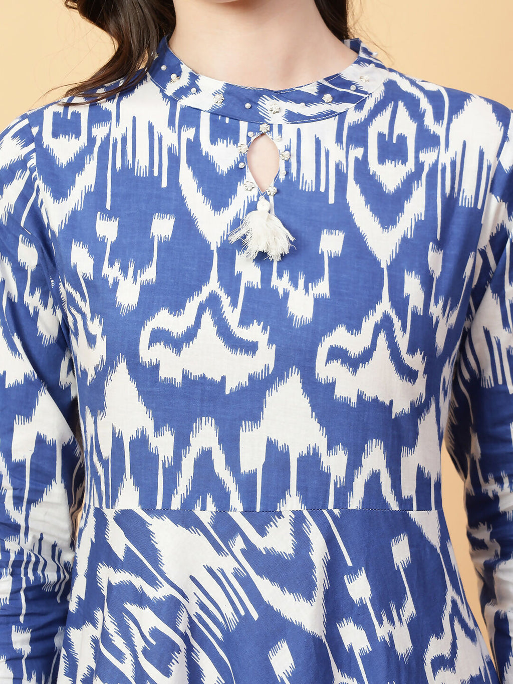 Joban Fashion Blue Cotton Printed & Hand Work Dress | Grocsy