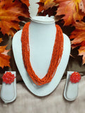 Inhanns Vibrant Handmade 20 Layers Beaded Necklace With Matching Earrings - Orange | Grocsy