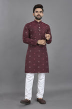 Anaita Purple Weaving Linen Cotton Straight Kurta | Grocsy
