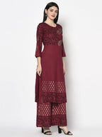 Aniyah Rayon Maroon Color Block Print Straight Kurta Palazzo Set (AN-184K) | Grocsy