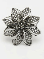 NVR Women's Silver-Toned Floral Shape Adjustable Finger Ring | Grocsy