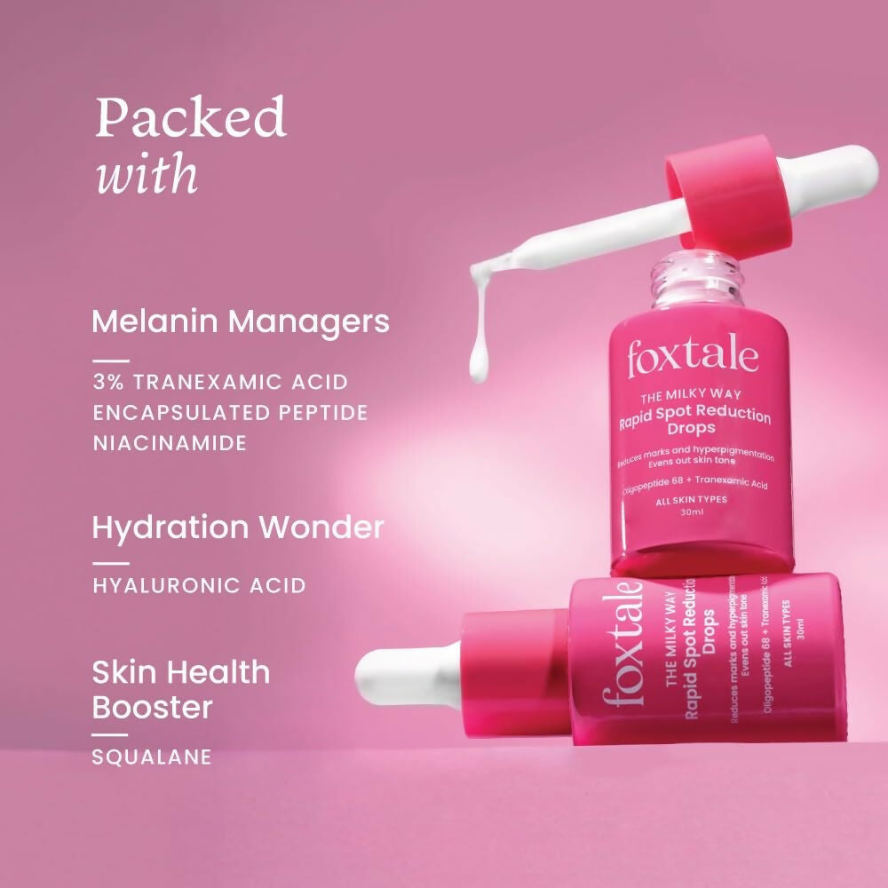 Foxtale Milky Way Rapid Spot Reduction Drops with 3% Tranexamic Acid Serum & Niacinamide - Reduces Marks and Hyperpigmentation, Evens Out Skin Tone | Grocsy