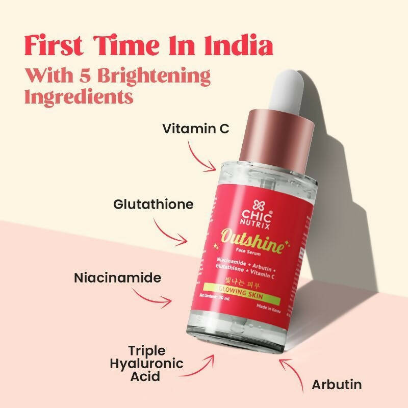Chicnutrix Outshine 2% Niacinamide + Vit C + Glutathione Korean Face Serum Helps Brighten Dull Skin and Clear Dark Spots, Korean Skincare | Grocsy
