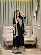 Teeya Creation Black Color Faux Georgette Embroidery Work Long Party Wear Gown | Grocsy