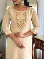 The52 Chiku Women's Beautiful Rayon Fabric Embroidered Work Straight Kurta Pant and Dupatta Set | Grocsy