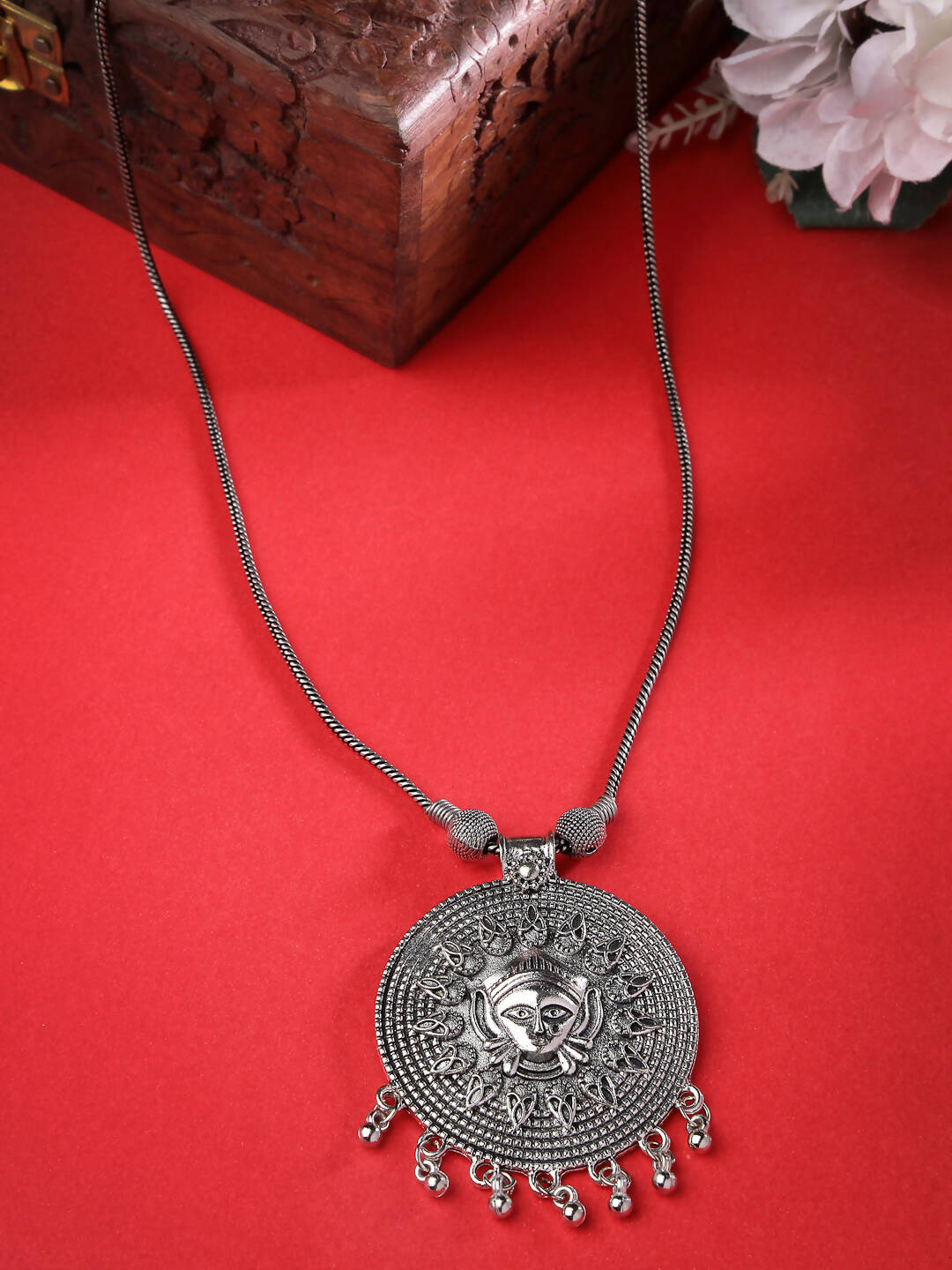 NVR Women's Elegant Silver Oxidised Brass Necklace | Grocsy