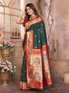 Joban Fashion Paithani Dark Green Woven Soft Silk Saree | Grocsy