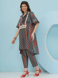 Joban Fashion Ikkat Kaftan Set - Blue Red | Grocsy