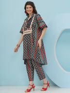 Joban Fashion Ikkat Kaftan Set - Blue Red | Grocsy