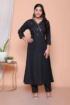 Miravan Womens Black Mirror Work Angrakha Kurta And Palazzo Set | Grocsy