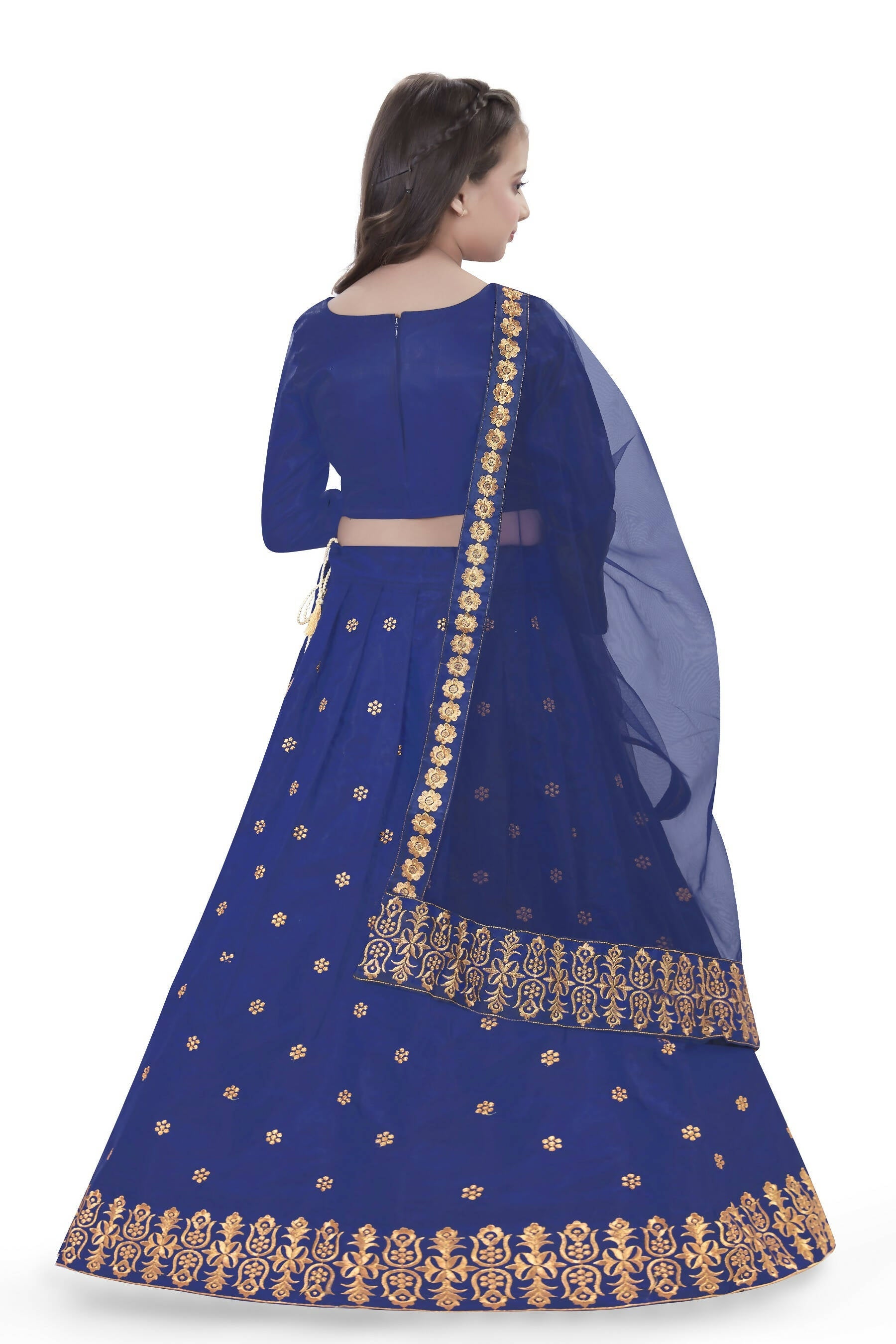 Dwiden Royal Blue Queen Tafetta Sattin Semi-Stitched Girl's Lehenga Choli | Grocsy