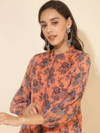 Janasya Women's Peach Chiffon Lurex Floral Printed Festive Regular Co-ords | Grocsy