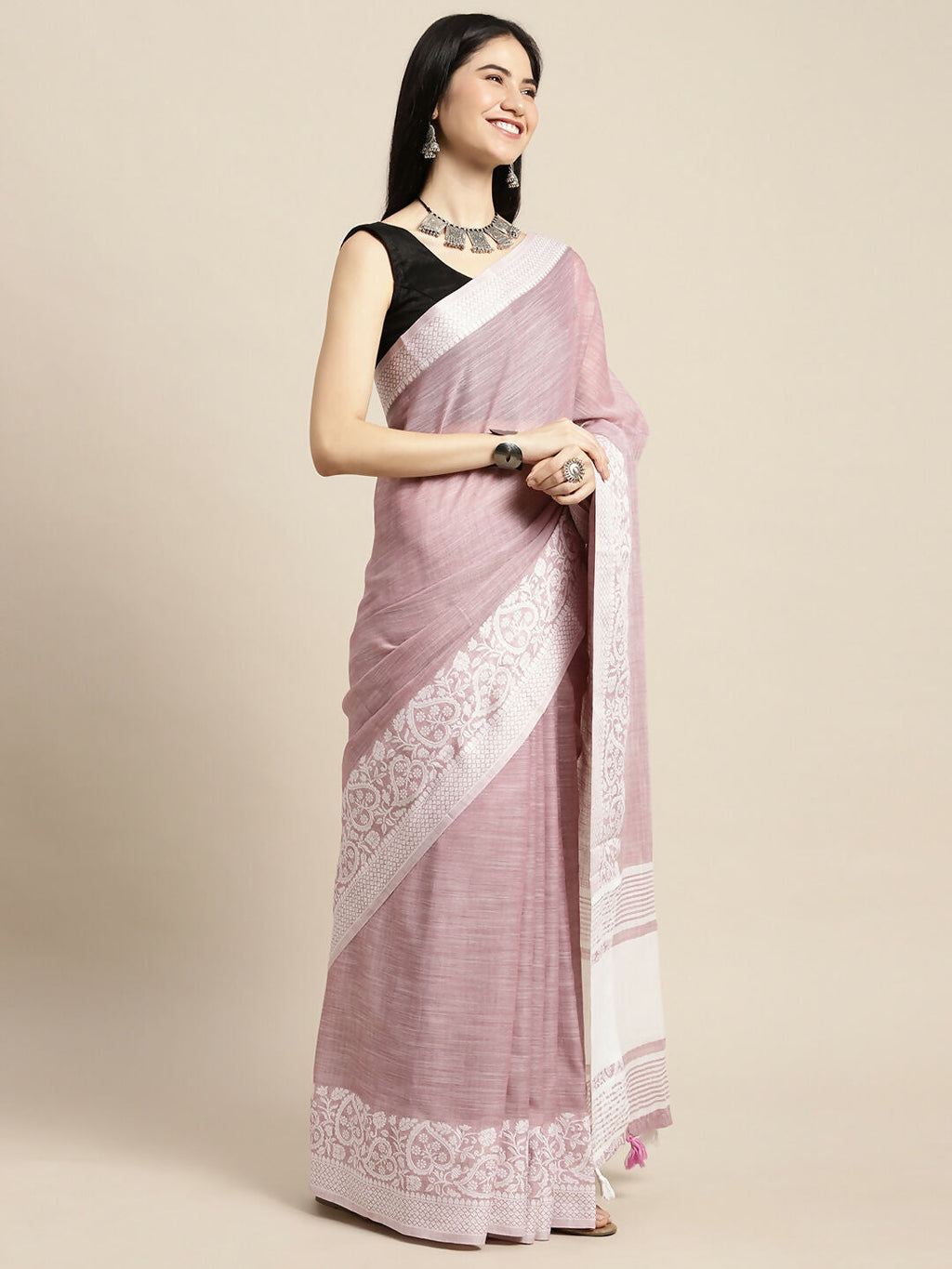 Shree Shyam Fashion Linen Purple Saree | Grocsy