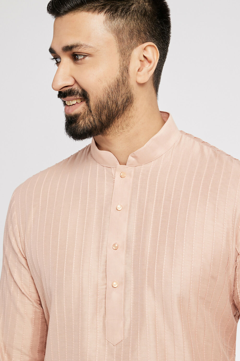 Ethnic India Pink Men's Kurta Striped Polyester | Grocsy