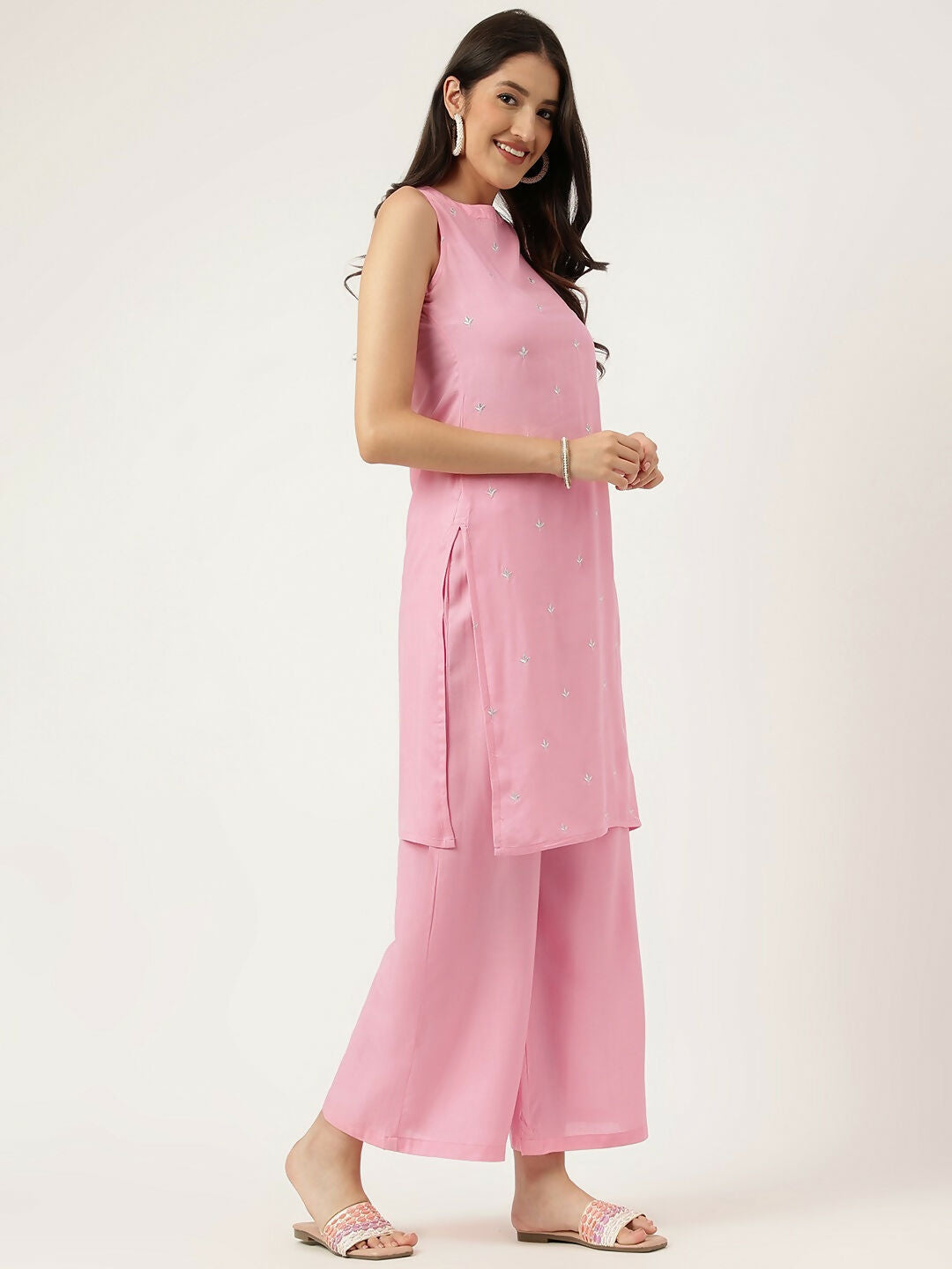 Joban Fashion Pink Rayon and Embroidered Work Straight Kurta Bottom Set | Grocsy