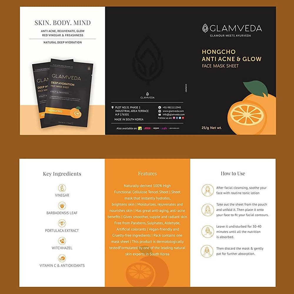 Glamveda Hongcho Anti Acne & Glow Sheet Mask | Grocsy