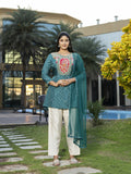 Joban Fashion Teal Blue Cotton Premium Pure Viscose Print Dola With Handwork Kurta set | Grocsy
