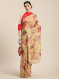 Ahalyaa Women's Yellow Chiffon Digital Print Floral Saree | Grocsy