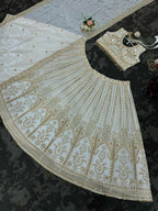 Jyoti Fashion Women's White Faux Georgette Sequins with Thread Embroidered Designer Lehenga Choli Set | Grocsy
