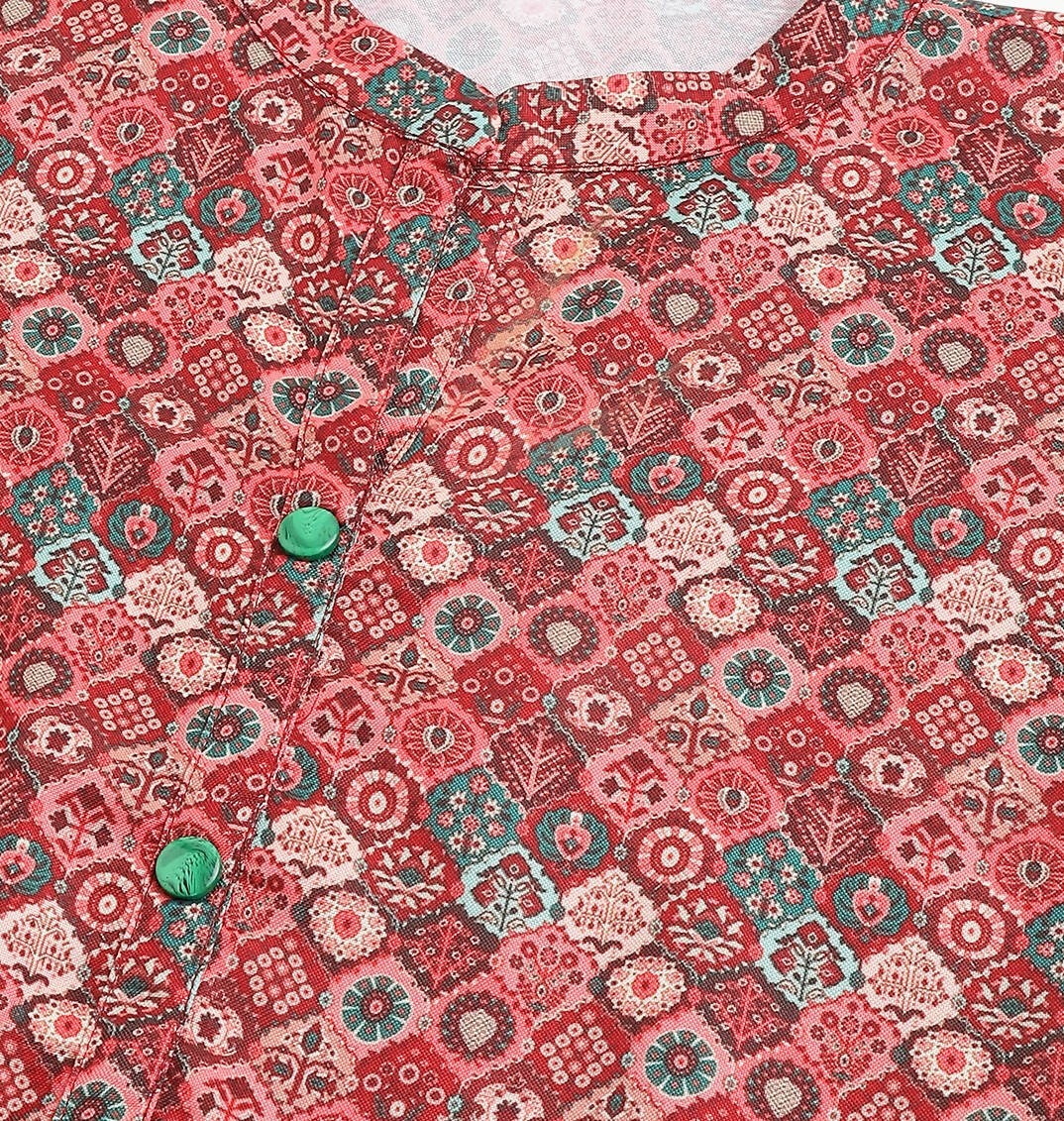 Red Poly Rayon Digital Printed A-line Top - Tarini | Grocsy