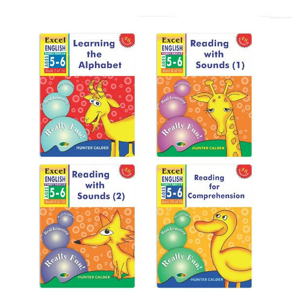 Excel English Early Skills Ages 5 - 6 Year Senior kg Books For Kids| Set of 4| Learn English Alphabet | Reading Sounds | Grocsy