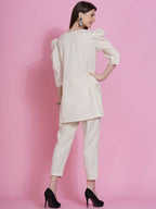 Women Republic Off White Cotton Flex Kurta With Attached Necklace And Pants | Grocsy