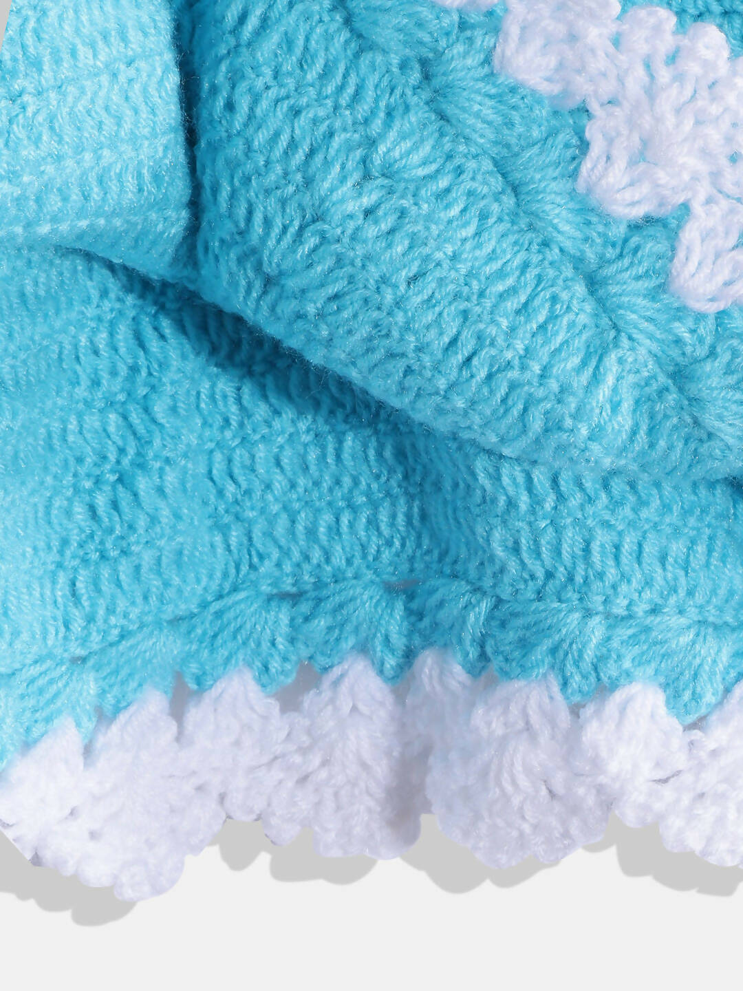 Chutput Kids Woollen Hand Knitted Full Sleeves Flower Work Dress For Baby Girls - Blue | Grocsy