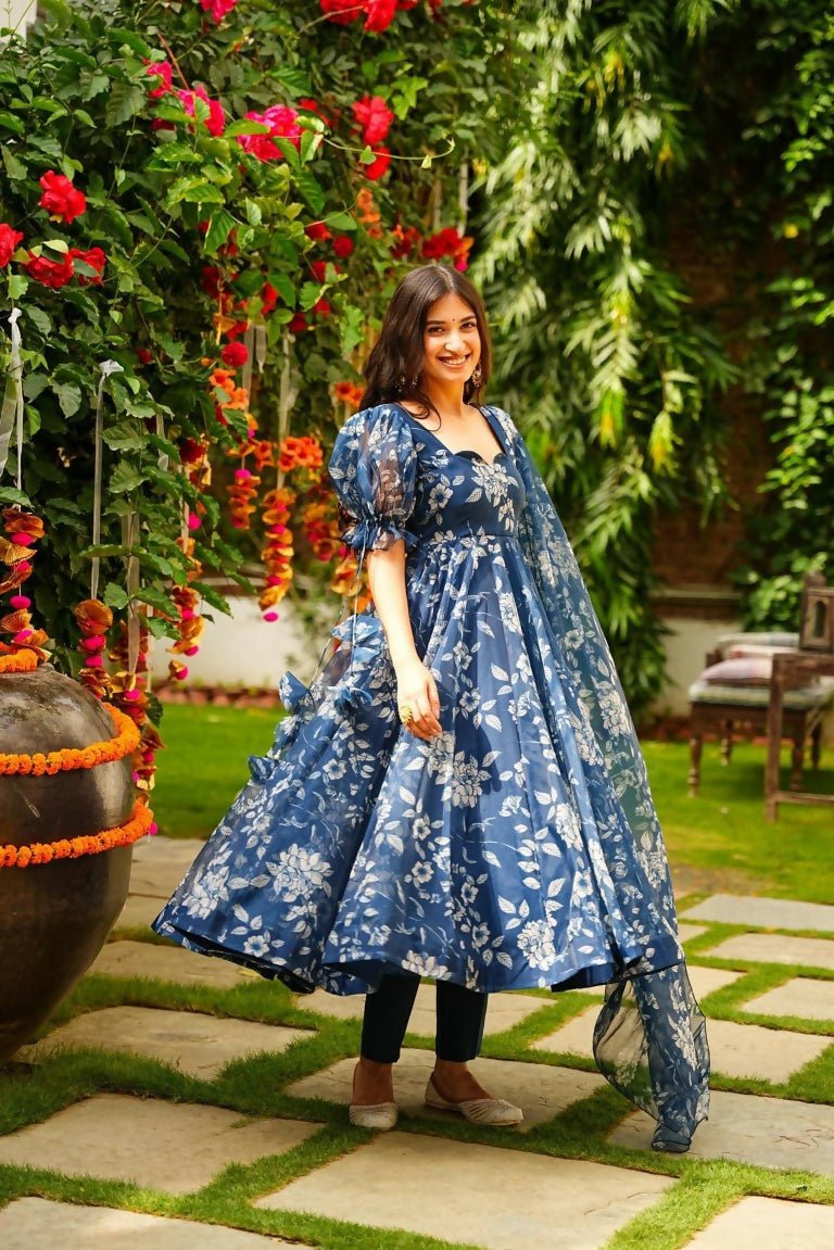 Aayaa Designer Printed Tebby Silk Suit - Multi Color | Grocsy