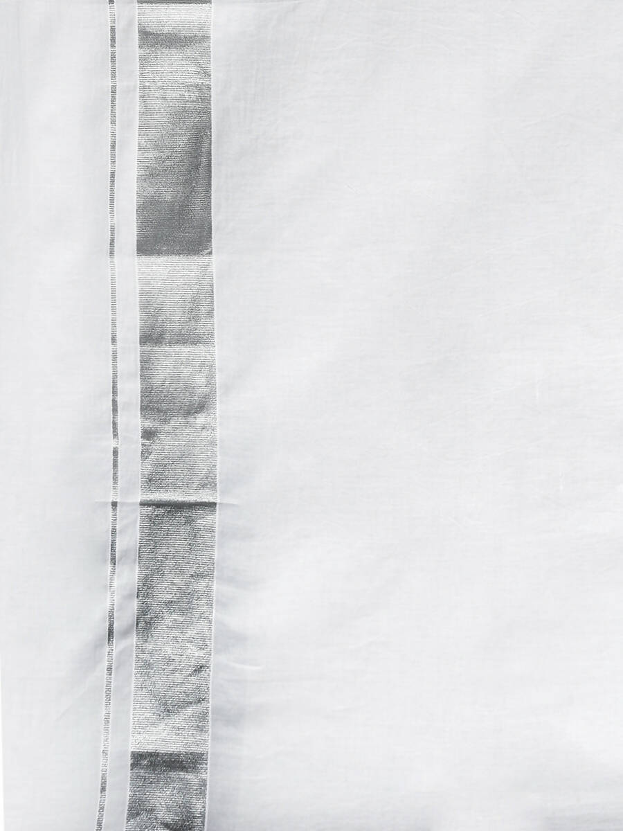 Ramraj Cotton Mens Pure Cotton 1 1 / 2 " Silver Jari Dhoti - White | Grocsy