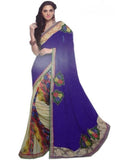 Vamika Blue & Cream Patch Work Designer Saree | Grocsy
