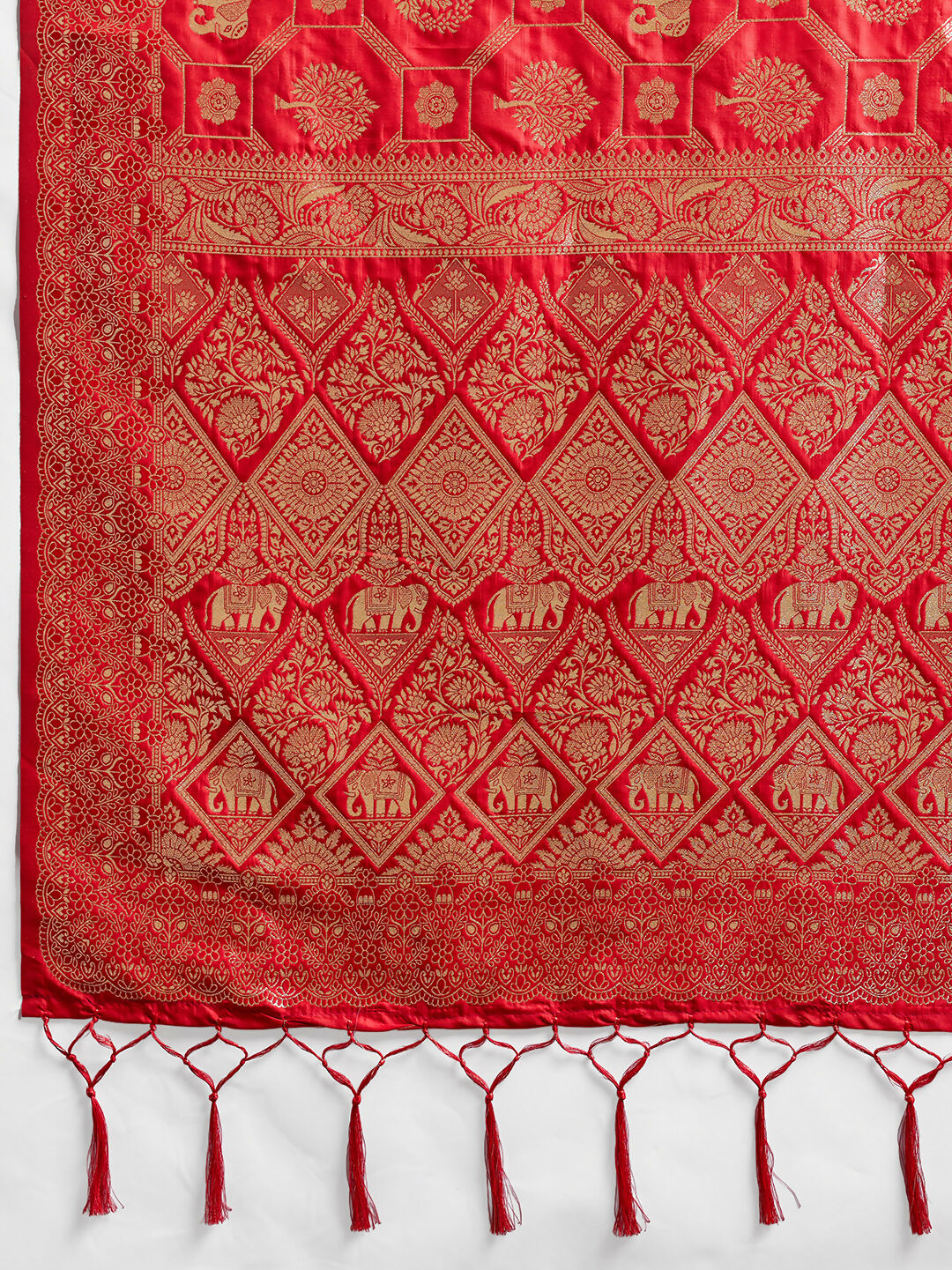 Shree Shyam Fashion Red Silk Blend Saree | Grocsy