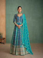 Vastranavya Blue Embroidered Sequence Work With swarovski Diamond Anarkali Salwar Suit Set | Grocsy