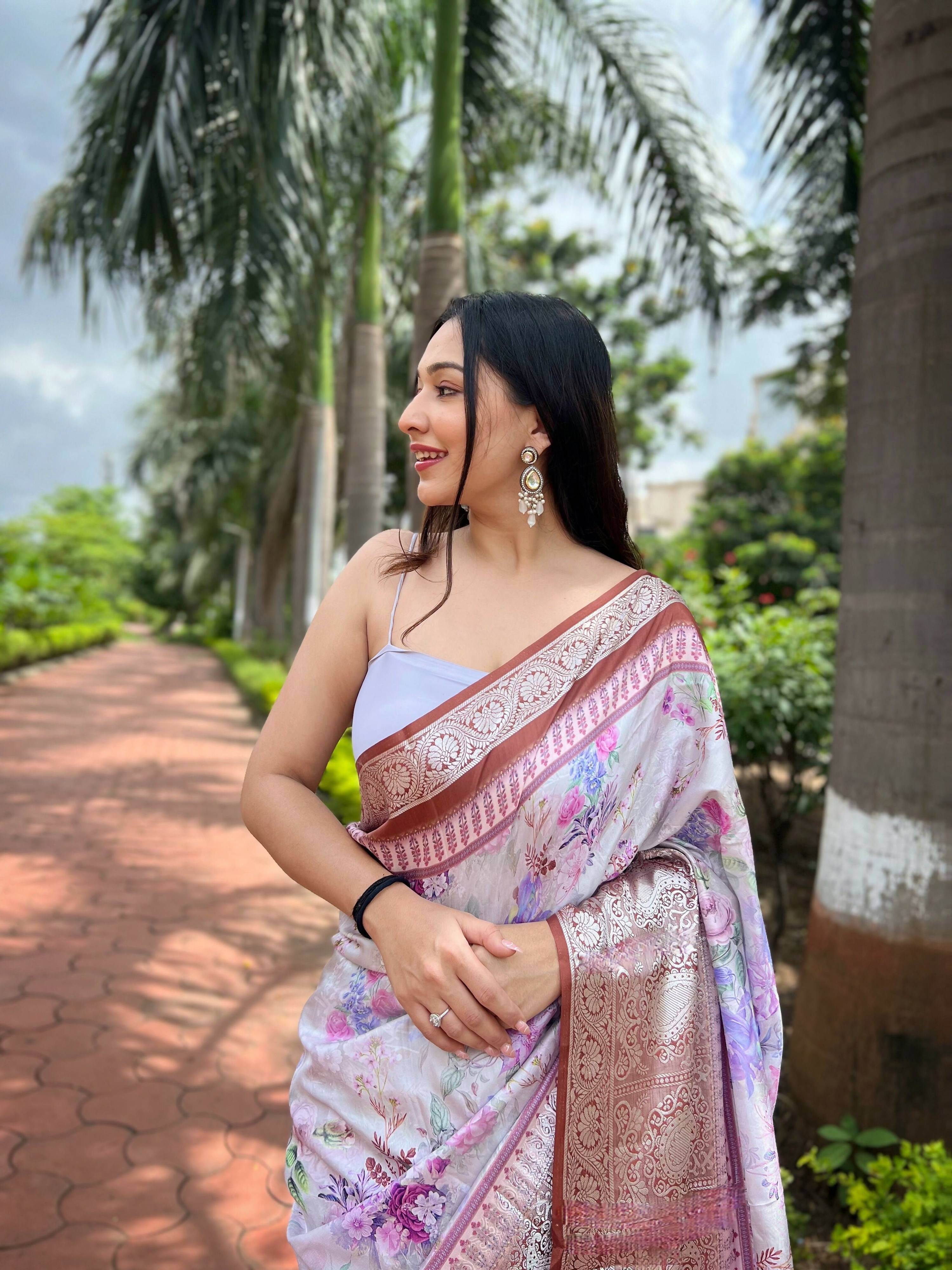 Vamsee Srivali Srivali -Brown Pure Soft Tussar Dola Satin Silk Saree | Grocsy