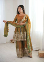 Teeya Creation Olive Color Fendy Satin Silk Embroidery Work Party Wear Salwar Suit | Grocsy