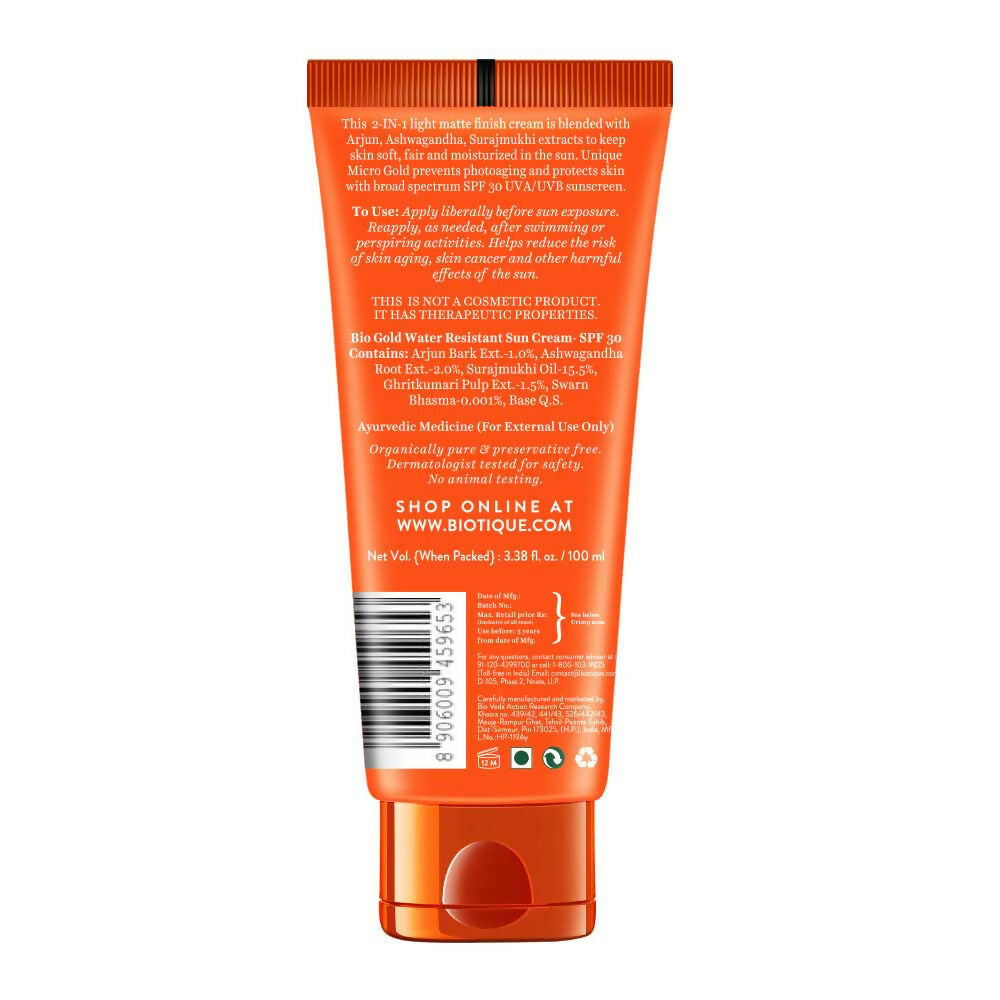 Biotique Bio Micro Gold Matte Cream Sunscreen SPF 30 | Grocsy