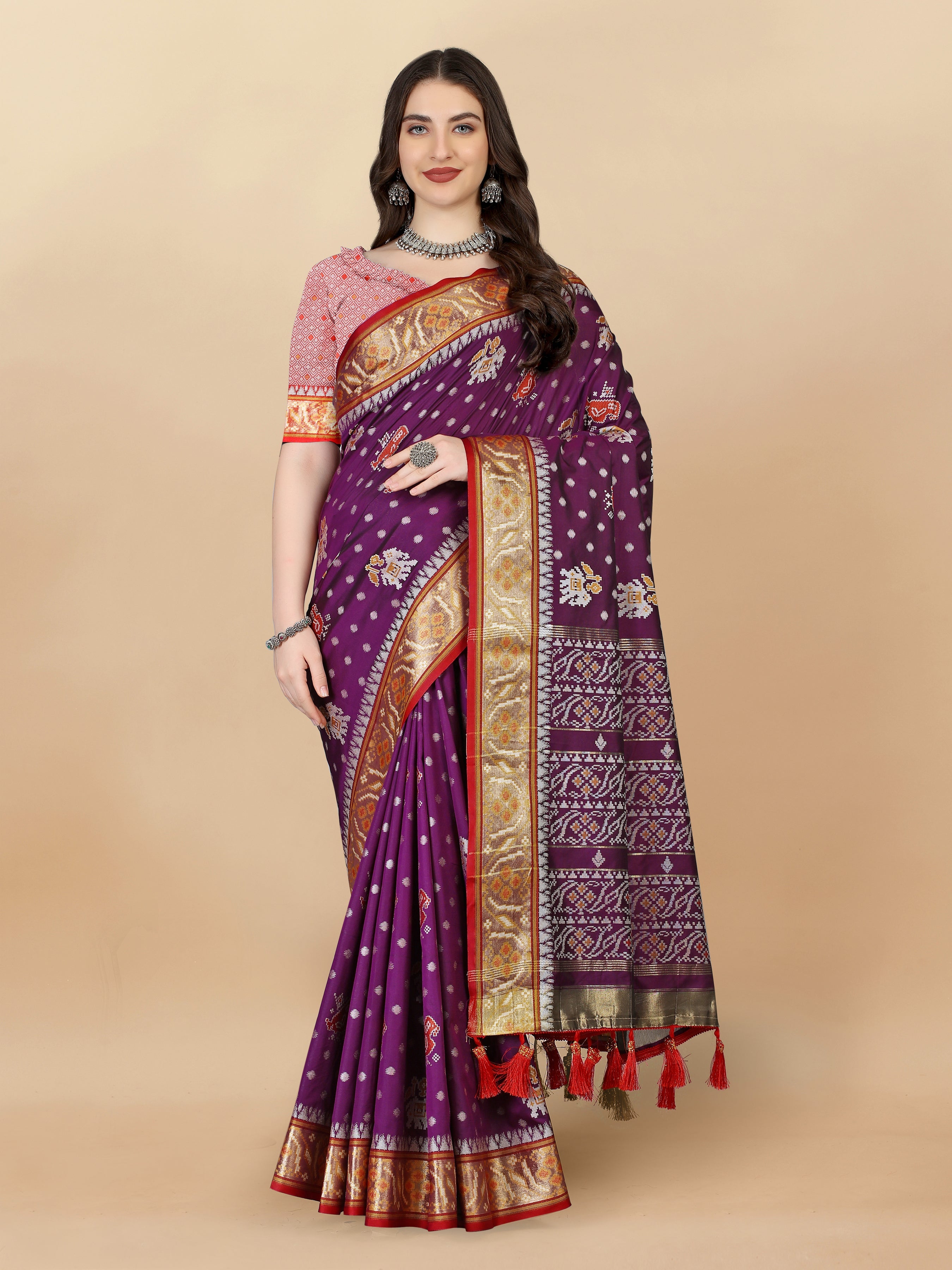 Lorenvalley Fashion Soft Silk Patola Weaving With Beautiful Rich Pallu With Blouse - Purple | Grocsy