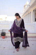 Joban Fashion Wine Kurta Set Velvet Sequins , Zari, Coding & Thread Embroidered work | Grocsy