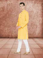 Even Apparels Men's Embroided Yellow Kurta | Grocsy