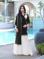 Nikhaar Black Embroidered Modal Silk Stitched Straight Cut Kurta Kalidar Palazzo Dupatta Readymade Suit | Grocsy