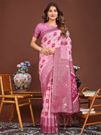 Shree Shyam Fashion Sajni Pink Linen Cotton Saree | Grocsy