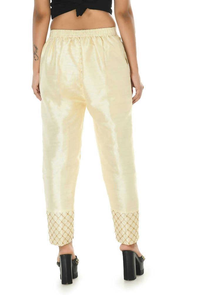 Mominos Fashion Moeza Silk Off White Color Pant | Grocsy