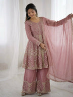 Teeya Creation New Womens Trendy Embroidery Sequence Work Pink Kurta Set | Grocsy
