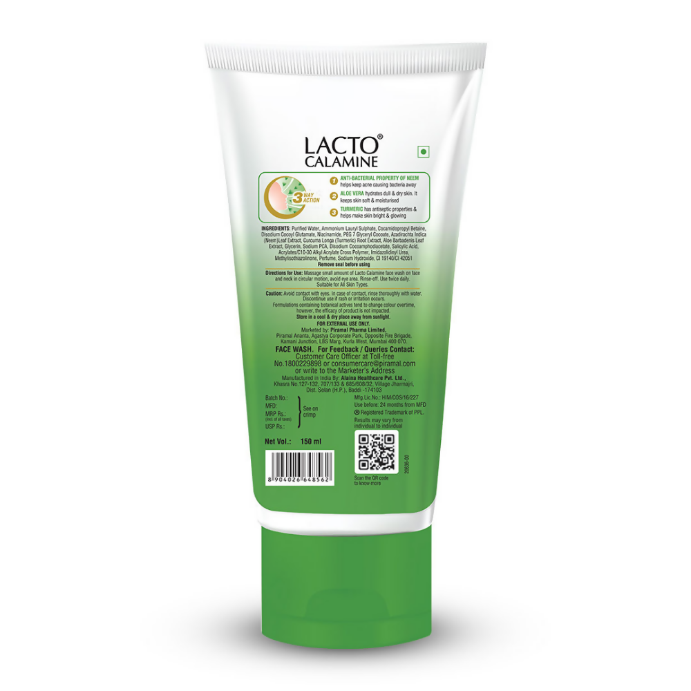 Lacto Calamine Facewash With Neem, Aloe Vera & Turmeric | Grocsy