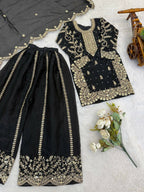 Teeya Creation New Trendy Fully Stitched Ready to Wear Kids Kurta Palazzo Set-Black | Grocsy