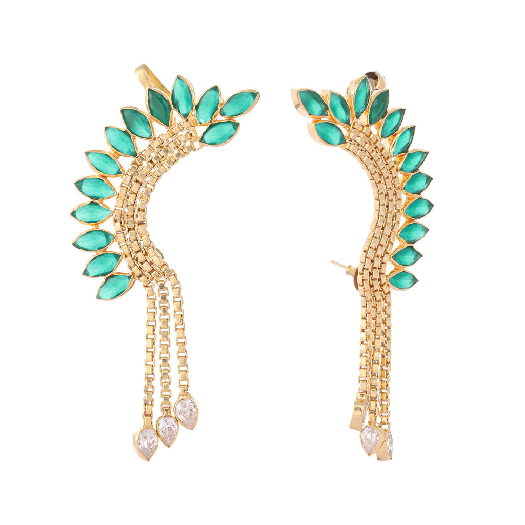 Nuyug 22K Gold Plated Faux Emerald Studded Contemporary Ear Cuff Earrings | Grocsy
